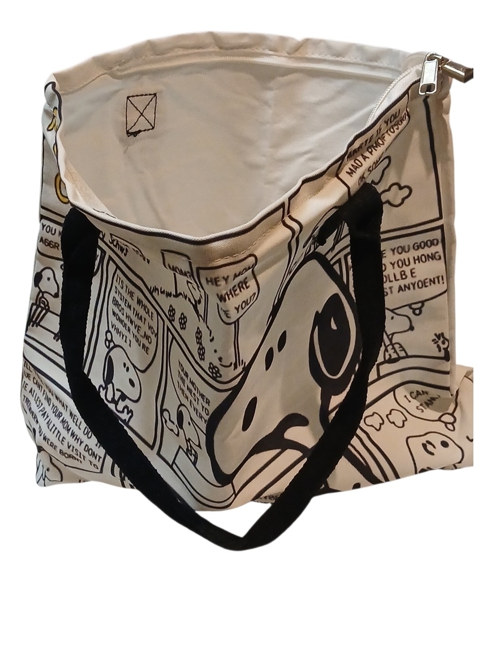 Peanuts -ECO Friendly, NWT Tote Bag,Snoopy-Comic Strip Background,Zipper Closure - Picture 6 of 12